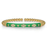 Enamel - 14K Yellow Gold Bujukan Beads and Diamond Split Bangle Bracelet with Emerald Green Enamel - 0.22 ct