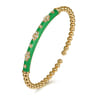 Enamel - 14K Yellow Gold Bujukan Beads and Diamond Split Bangle Bracelet with Emerald Green Enamel - 0.22 ct
