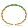Enamel - 14K Yellow Gold Bujukan Beads and Diamond Split Bangle Bracelet with Emerald Green Enamel - 0.22 ct