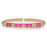Enamel - 14K Yellow Gold Bujukan Beads and Diamond Split Bangle Bracelet with Fuchsia Enamel - 0.22 ct