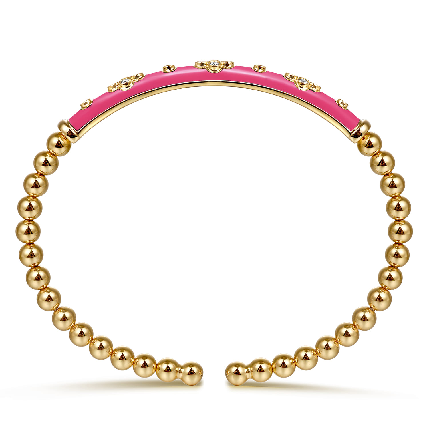 Enamel - 14K Yellow Gold Bujukan Beads and Diamond Split Bangle Bracelet with Fuchsia Enamel - 0.22 ct - Shot 3