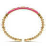 Enamel - 14K Yellow Gold Bujukan Beads and Diamond Split Bangle Bracelet with Fuchsia Enamel - 0.22 ct