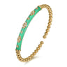 Enamel - 14K Yellow Gold Bujukan Beads and Diamond Split Bangle Bracelet with Mint Green Enamel - 0.22 ct