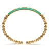Enamel - 14K Yellow Gold Bujukan Beads and Diamond Split Bangle Bracelet with Mint Green Enamel - 0.22 ct