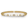 Enamel - 14K Yellow Gold Bujukan Beads and Diamond Split Bangle Bracelet with White Enamel - 0.22 ct