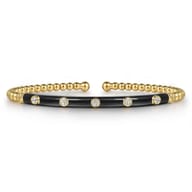 Enamel - 14K Yellow Gold Bujukan Beads and Diamond Split Bangle with Black Enamel