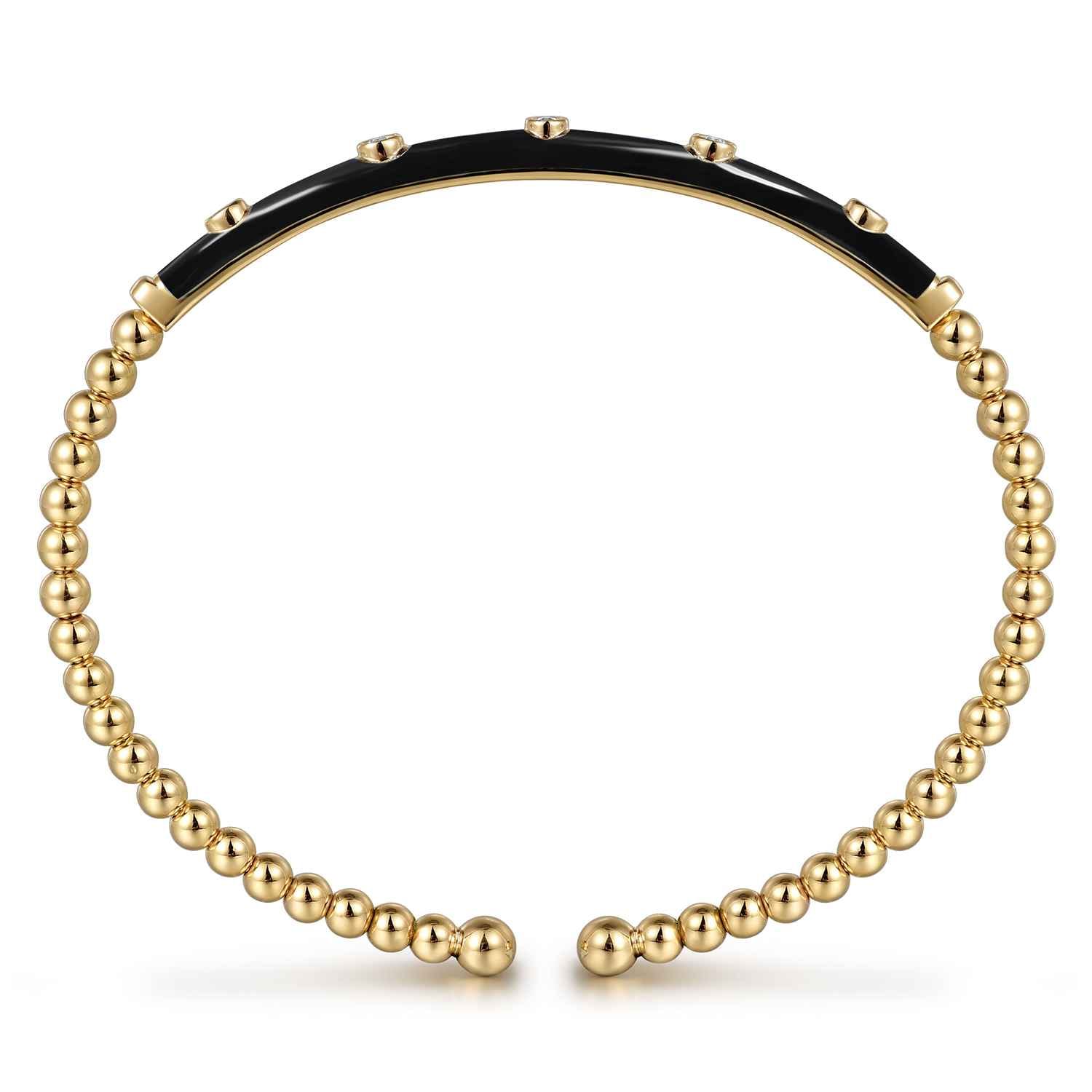 Enamel - 14K Yellow Gold Bujukan Beads and Diamond Split Bangle with Black Enamel - 0.15 ct - Shot 3