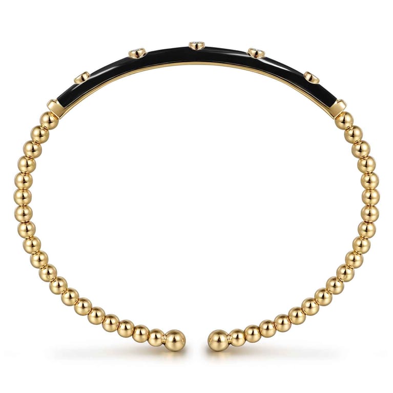 Enamel - 14K Yellow Gold Bujukan Beads and Diamond Split Bangle with Black Enamel - 0.15 ct - Shot 3