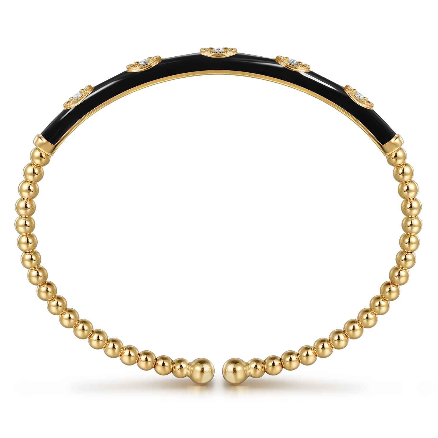 Enamel - 14K Yellow Gold Bujukan Beads and Diamond Split Bangle with Black Enamel - 0.1 ct - Shot 3