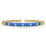 Enamel - 14K Yellow Gold Bujukan Beads and Diamond Split Bangle with Blue Enamel - 0.15 ct