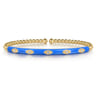 Enamel - 14K Yellow Gold Bujukan Beads and Diamond Split Bangle with Blue Enamel - 0.1 ct