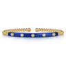 Enamel - 14K Yellow Gold Bujukan Beads and Diamond Split Bangle with Chrome Blue Enamel - 0.15 ct