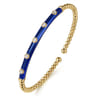 Enamel - 14K Yellow Gold Bujukan Beads and Diamond Split Bangle with Chrome Blue Enamel - 0.15 ct