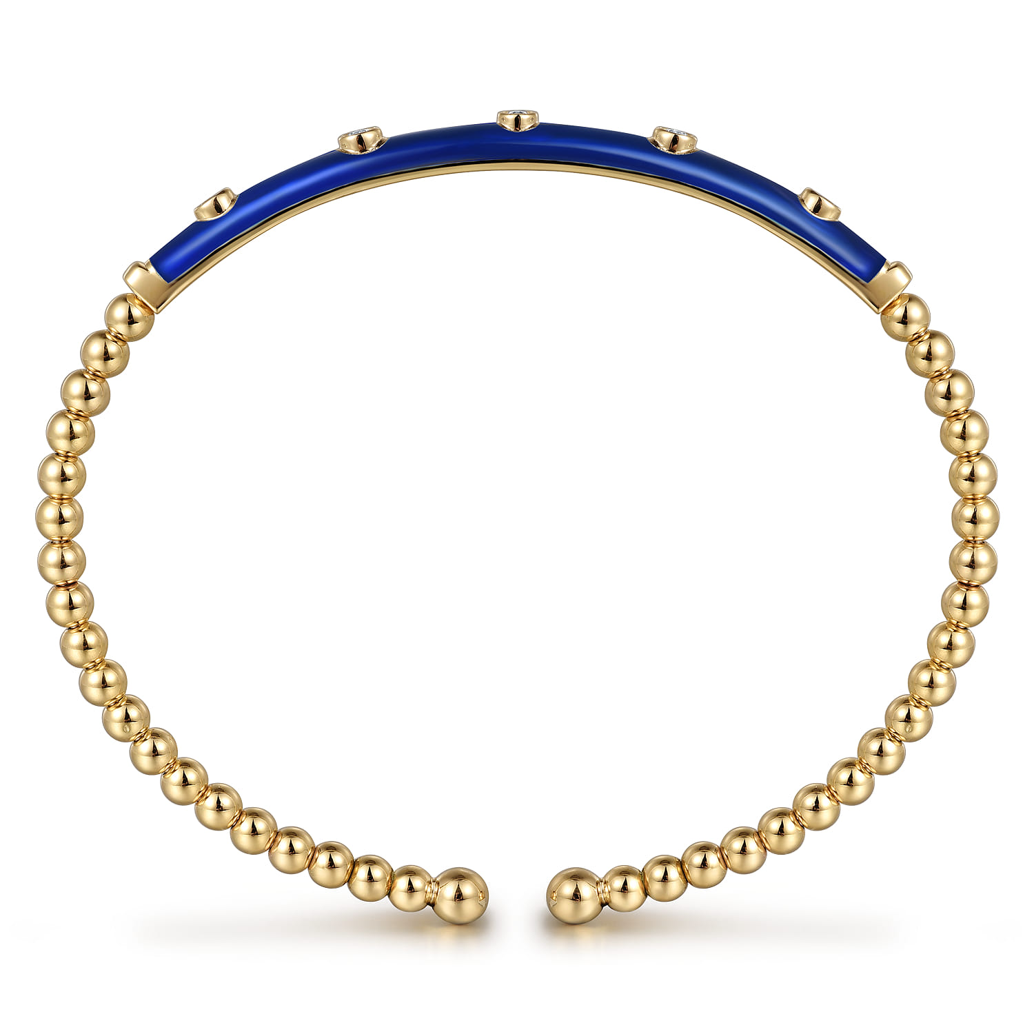 Enamel - 14K Yellow Gold Bujukan Beads and Diamond Split Bangle with Chrome Blue Enamel - 0.15 ct - Shot 3