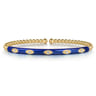 Enamel - 14K Yellow Gold Bujukan Beads and Diamond Split Bangle with Chrome Blue Enamel - 0.1 ct