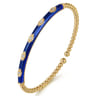 Enamel - 14K Yellow Gold Bujukan Beads and Diamond Split Bangle with Chrome Blue Enamel - 0.1 ct