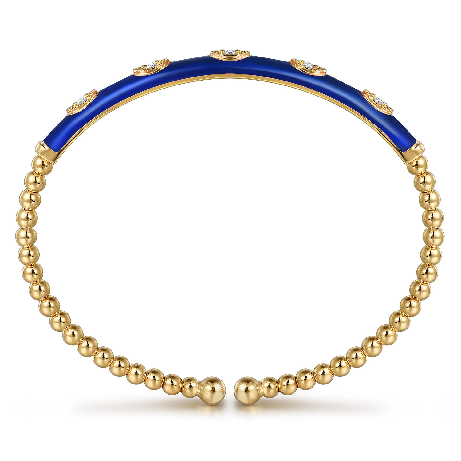 Enamel - 14K Yellow Gold Bujukan Beads and Diamond Split Bangle with Chrome Blue Enamel - 0.1 ct - Shot 3