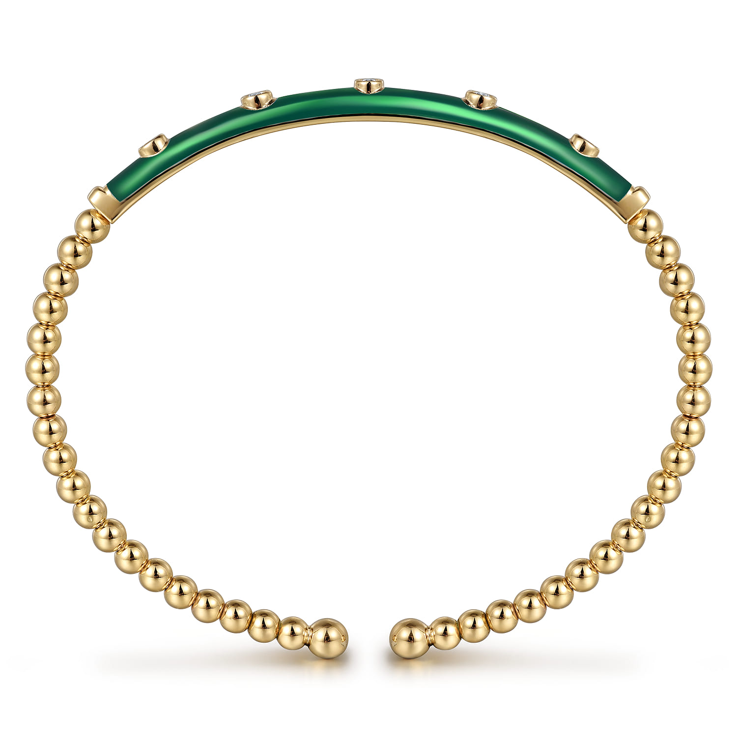 Enamel - 14K Yellow Gold Bujukan Beads and Diamond Split Bangle with Chrome Green Enamel - 0.15 ct - Shot 3
