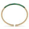 Enamel - 14K Yellow Gold Bujukan Beads and Diamond Split Bangle with Chrome Green Enamel - 0.15 ct