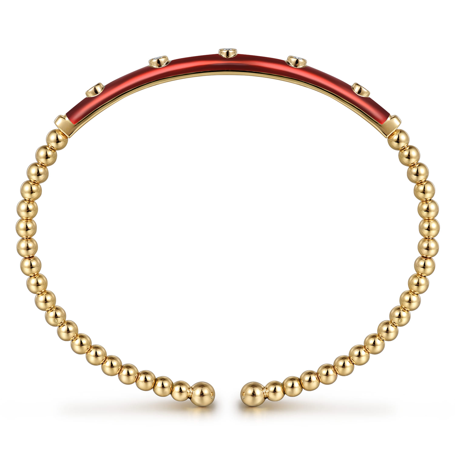Enamel - 14K Yellow Gold Bujukan Beads and Diamond Split Bangle with Chrome Red Enamel - 0.15 ct - Shot 3