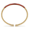 Enamel - 14K Yellow Gold Bujukan Beads and Diamond Split Bangle with Chrome Red Enamel - 0.15 ct