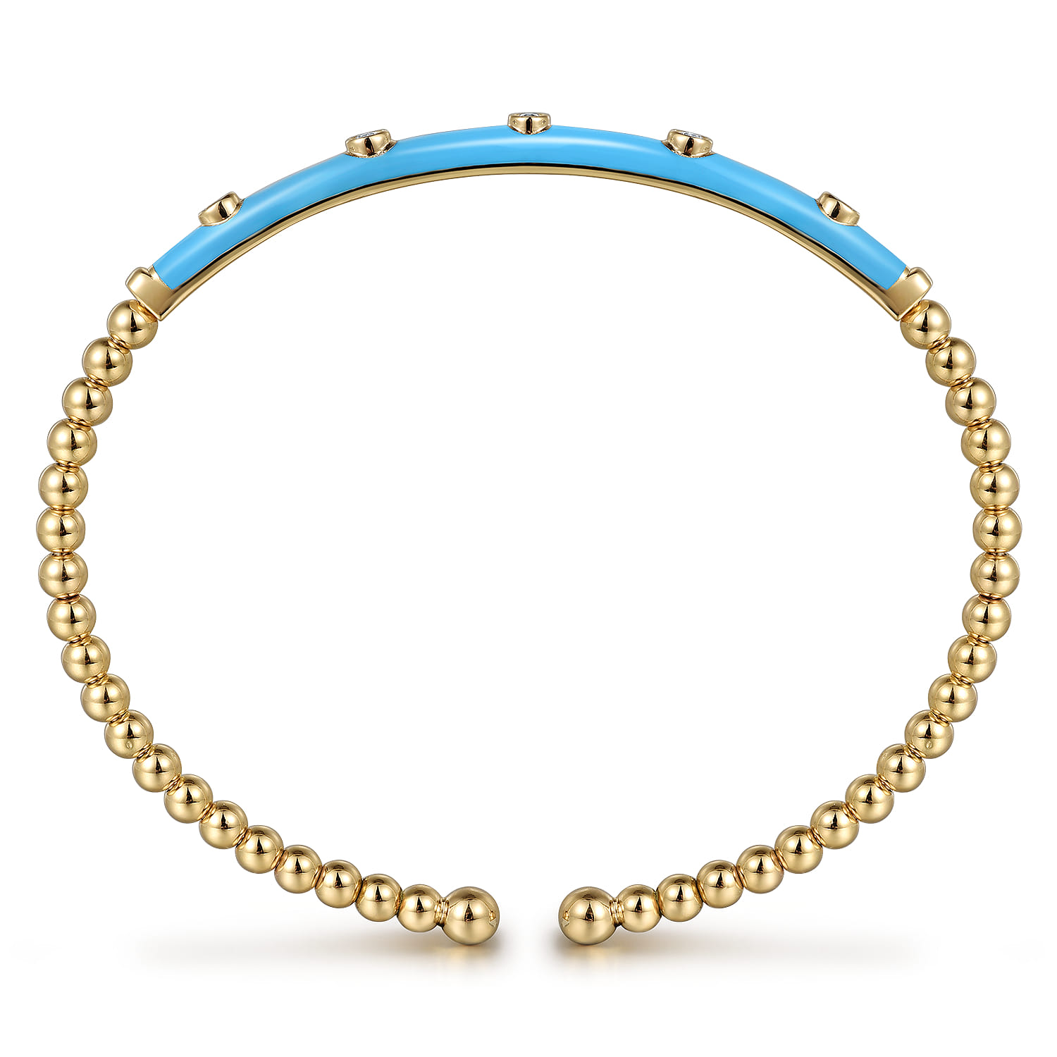 Enamel - 14K Yellow Gold Bujukan Beads and Diamond Split Bangle with Dusk Blue Enamel - 0.15 ct - Shot 3