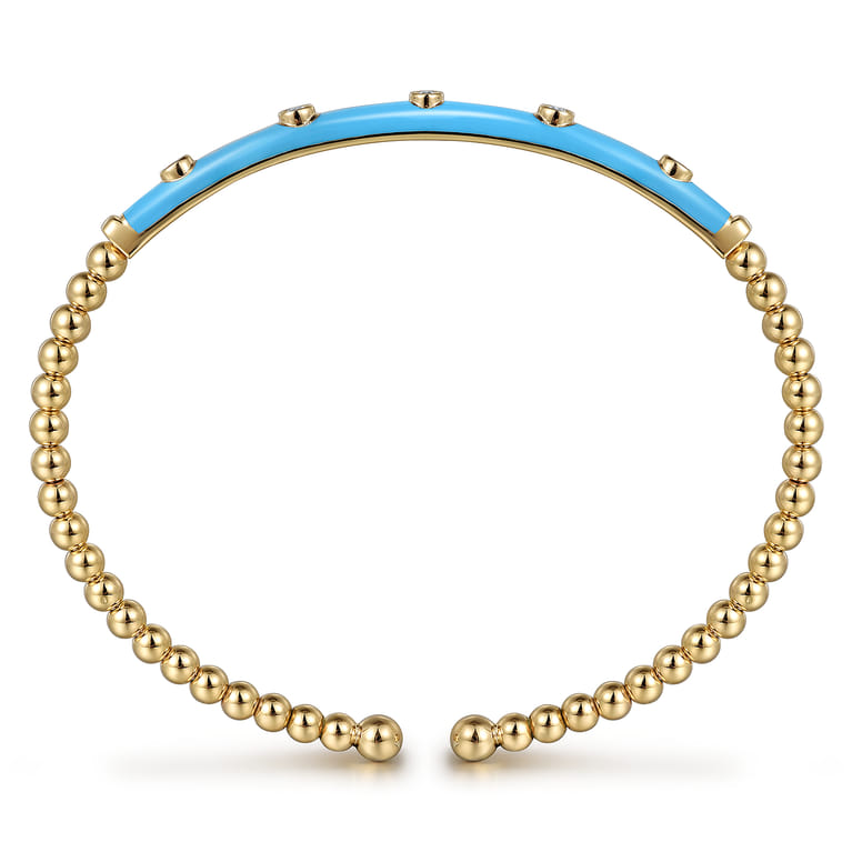 Enamel - 14K Yellow Gold Bujukan Beads and Diamond Split Bangle with Dusk Blue Enamel - 0.15 ct - Shot 3