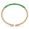 Enamel - 14K Yellow Gold Bujukan Beads and Diamond Split Bangle with Emerald Green Enamel - 0.15 ct