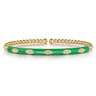 Enamel - 14K Yellow Gold Bujukan Beads and Diamond Split Bangle with Emerald Green Enamel - 0.1 ct