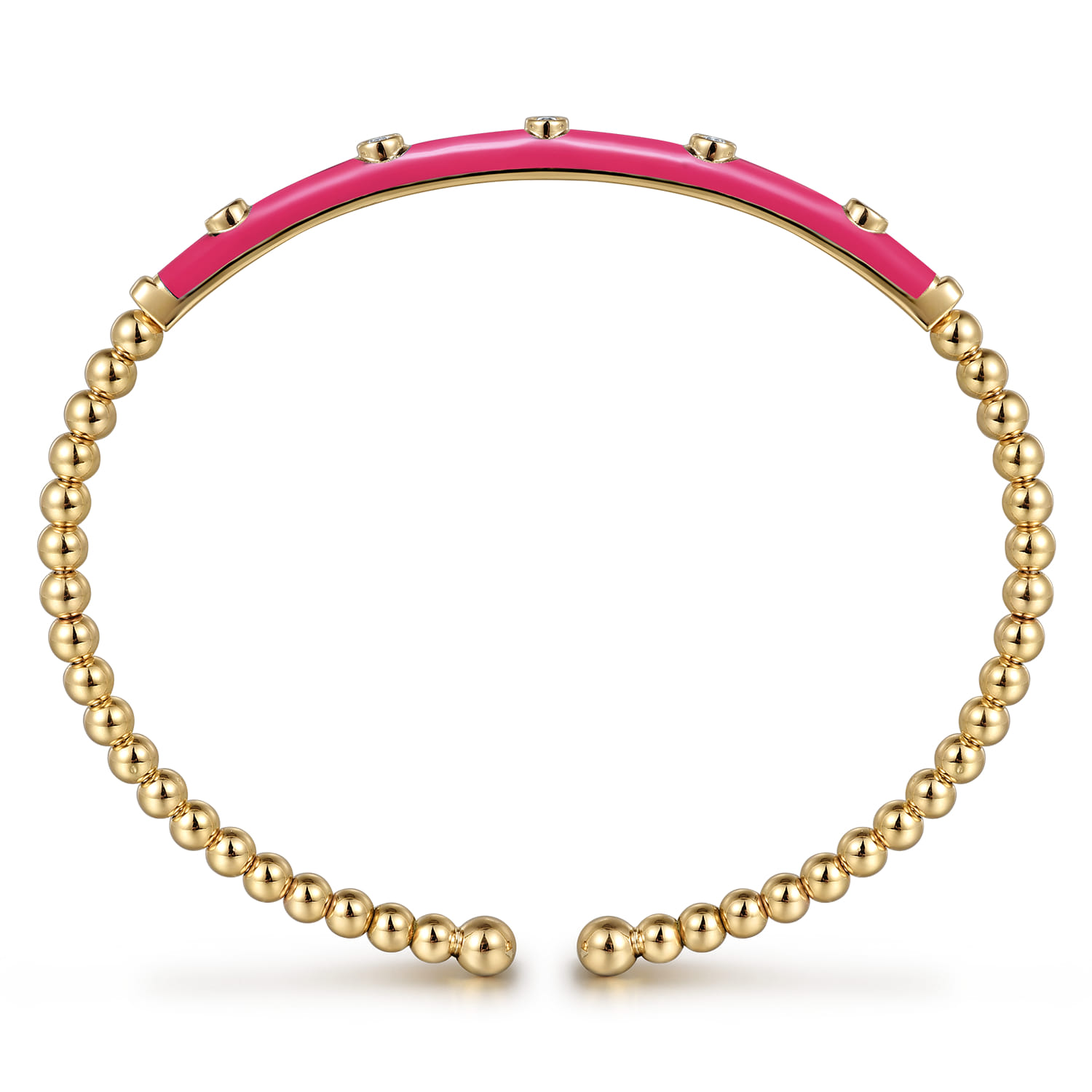 Enamel - 14K Yellow Gold Bujukan Beads and Diamond Split Bangle with Fuchsia Enamel - 0.15 ct - Shot 3
