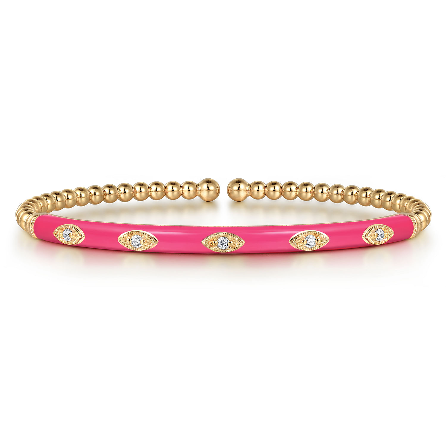 Enamel---14K-Yellow-Gold-Bujukan-Beads-and-Diamond-Split-Bangle-with-Fuchsia-Enamel1