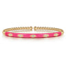 Enamel - 14K Yellow Gold Bujukan Beads and Diamond Split Bangle with Fuchsia Enamel - 0.1 ct