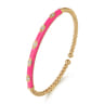 Enamel - 14K Yellow Gold Bujukan Beads and Diamond Split Bangle with Fuchsia Enamel - 0.1 ct