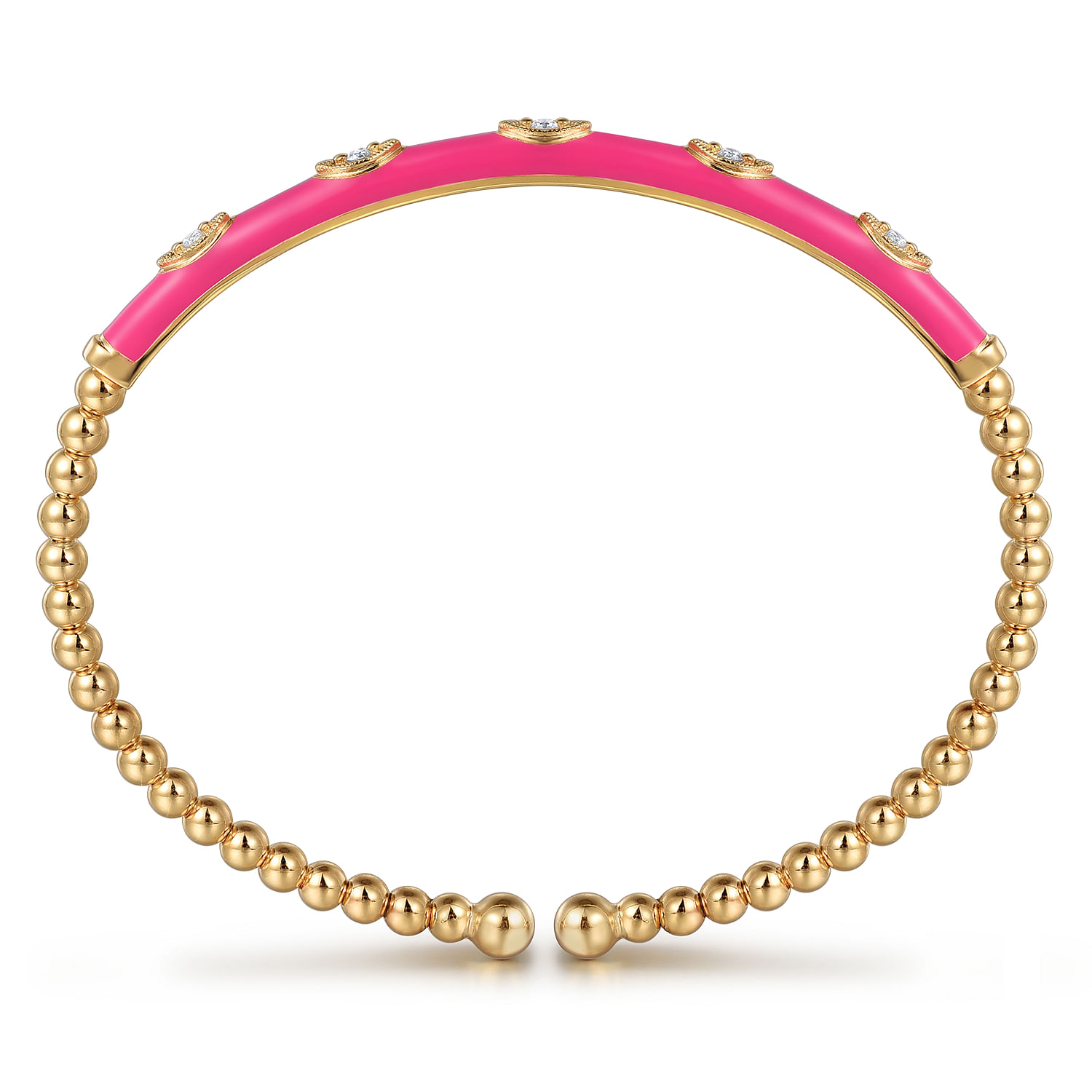 Enamel---14K-Yellow-Gold-Bujukan-Beads-and-Diamond-Split-Bangle-with-Fuchsia-Enamel3
