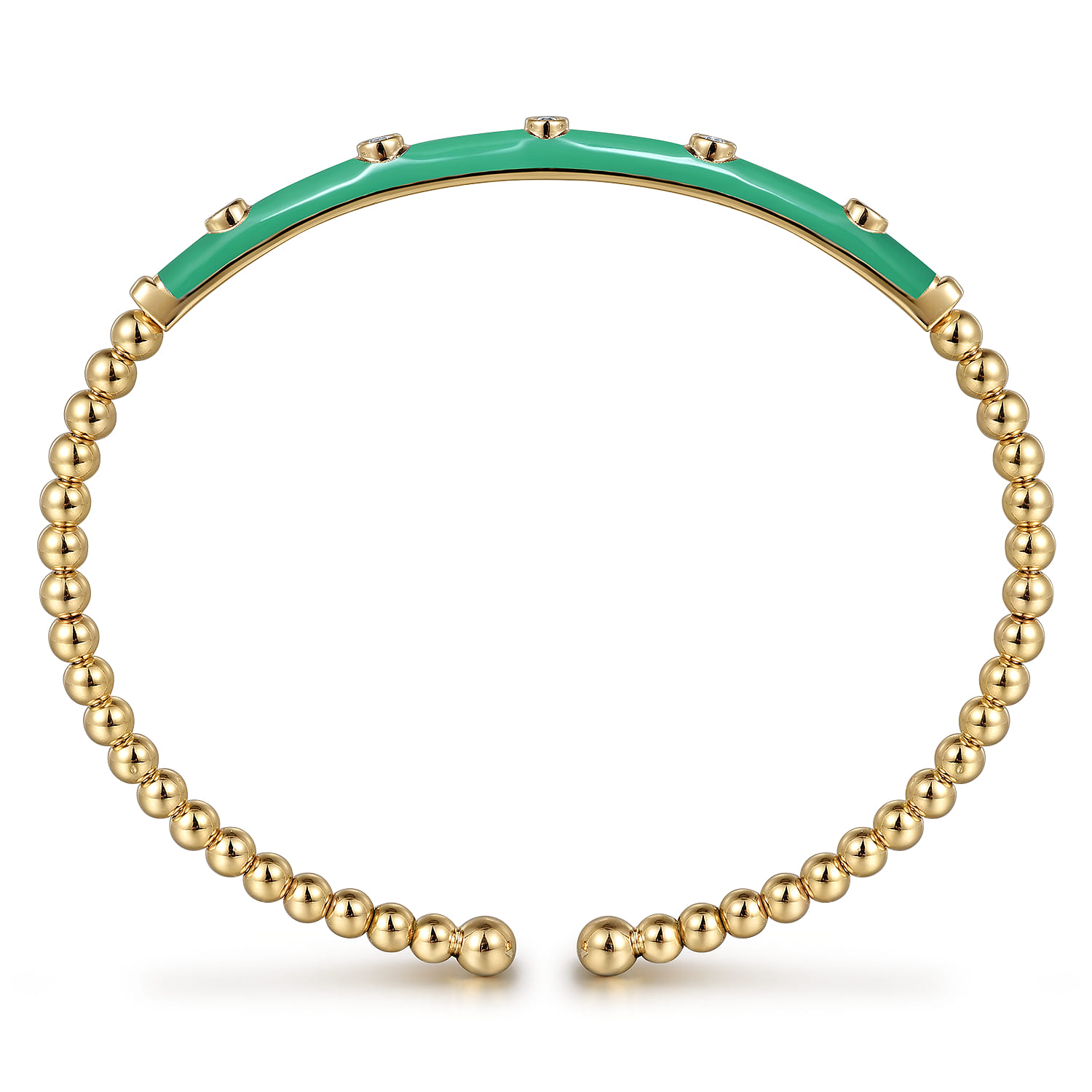Enamel - 14K Yellow Gold Bujukan Beads and Diamond Split Bangle with Mint Green Enamel - 0.15 ct - Shot 3