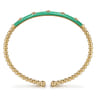 Enamel - 14K Yellow Gold Bujukan Beads and Diamond Split Bangle with Mint Green Enamel - 0.15 ct