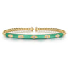 Enamel - 14K Yellow Gold Bujukan Beads and Diamond Split Bangle with Mint Green Enamel - 0.1 ct