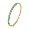 Enamel - 14K Yellow Gold Bujukan Beads and Diamond Split Bangle with Mint Green Enamel - 0.1 ct