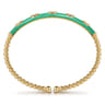 Enamel - 14K Yellow Gold Bujukan Beads and Diamond Split Bangle with Mint Green Enamel - 0.1 ct
