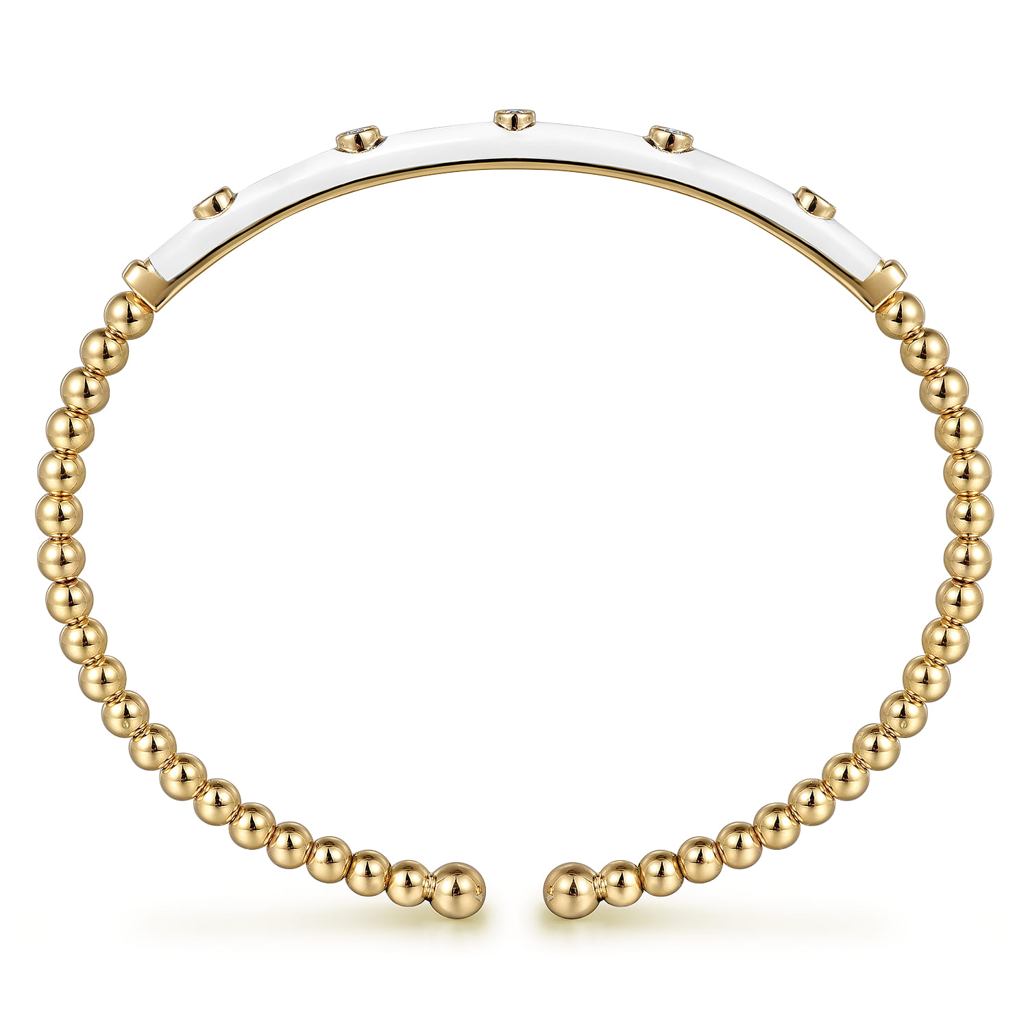 Enamel - 14K Yellow Gold Bujukan Beads and Diamond Split Bangle with White Enamel - 0.15 ct - Shot 3