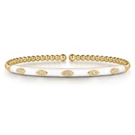 Enamel - 14K Yellow Gold Bujukan Beads and Diamond Split Bangle with White Enamel