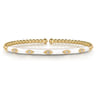 Enamel - 14K Yellow Gold Bujukan Beads and Diamond Split Bangle with White Enamel - 0.1 ct