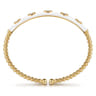 Enamel - 14K Yellow Gold Bujukan Beads and Diamond Split Bangle with White Enamel - 0.1 ct