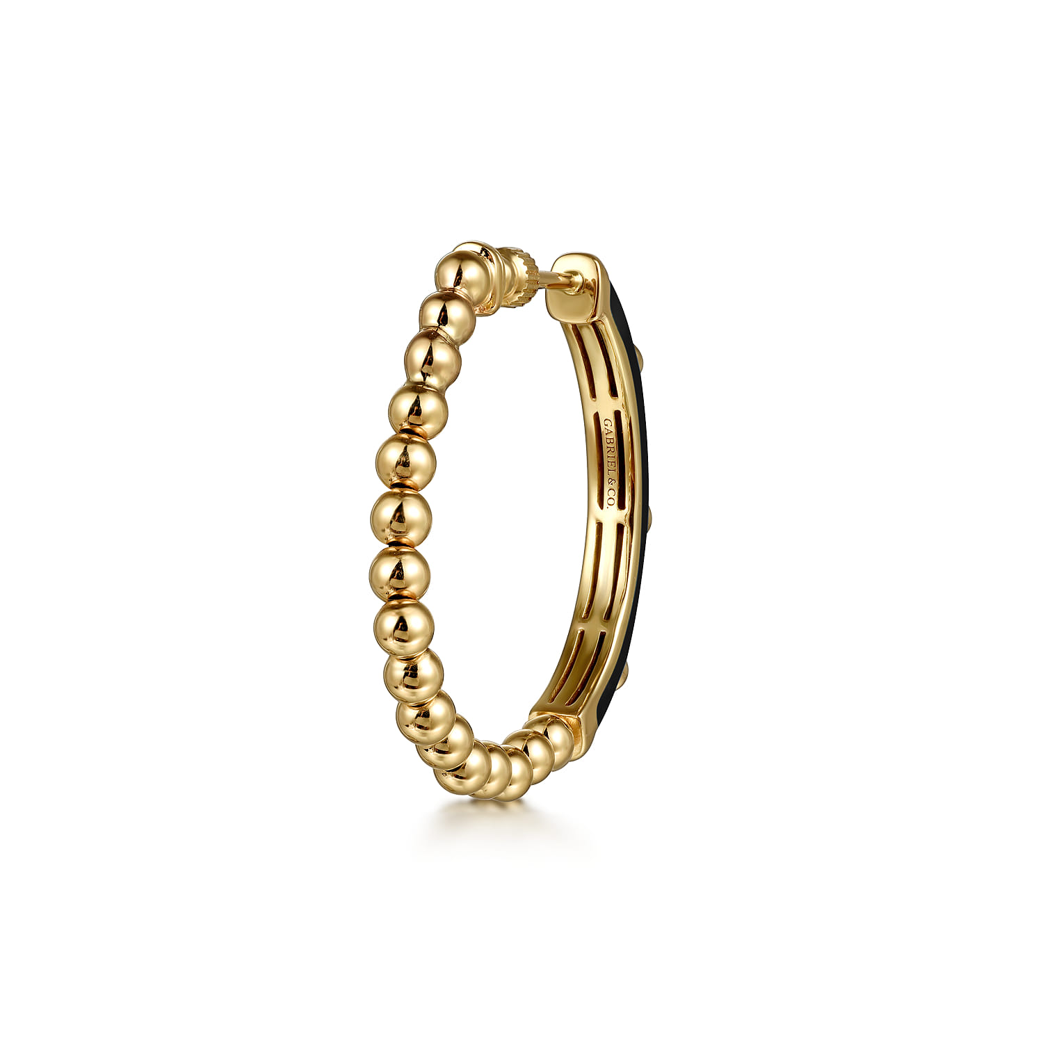 Enamel - 14K Yellow Gold Bujukan Beads and Diamond Split Classic Hoop with Black Enamel - 0.18 ct - Shot 3