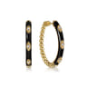 Enamel - 14K Yellow Gold Bujukan Beads and Diamond Split Classic Hoop with Black Enamel - 0.1 ct