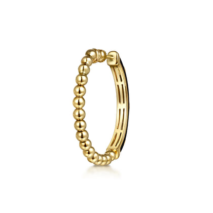 Enamel - 14K Yellow Gold Bujukan Beads and Diamond Split Classic Hoop with Black Enamel