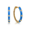 Enamel - 14K Yellow Gold Bujukan Beads and Diamond Split Classic Hoop with Blue Enamel - 0.18 ct