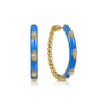 Enamel - 14K Yellow Gold Bujukan Beads and Diamond Split Classic Hoop with Blue Enamel - 0.1 ct