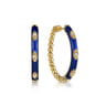 Enamel - 14K Yellow Gold Bujukan Beads and Diamond Split Classic Hoop with Chrome Blue Enamel - 0.1 ct
