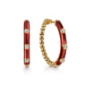 Enamel - 14K Yellow Gold Bujukan Beads and Diamond Split Classic Hoop with Chrome Red Enamel - 0.18 ct